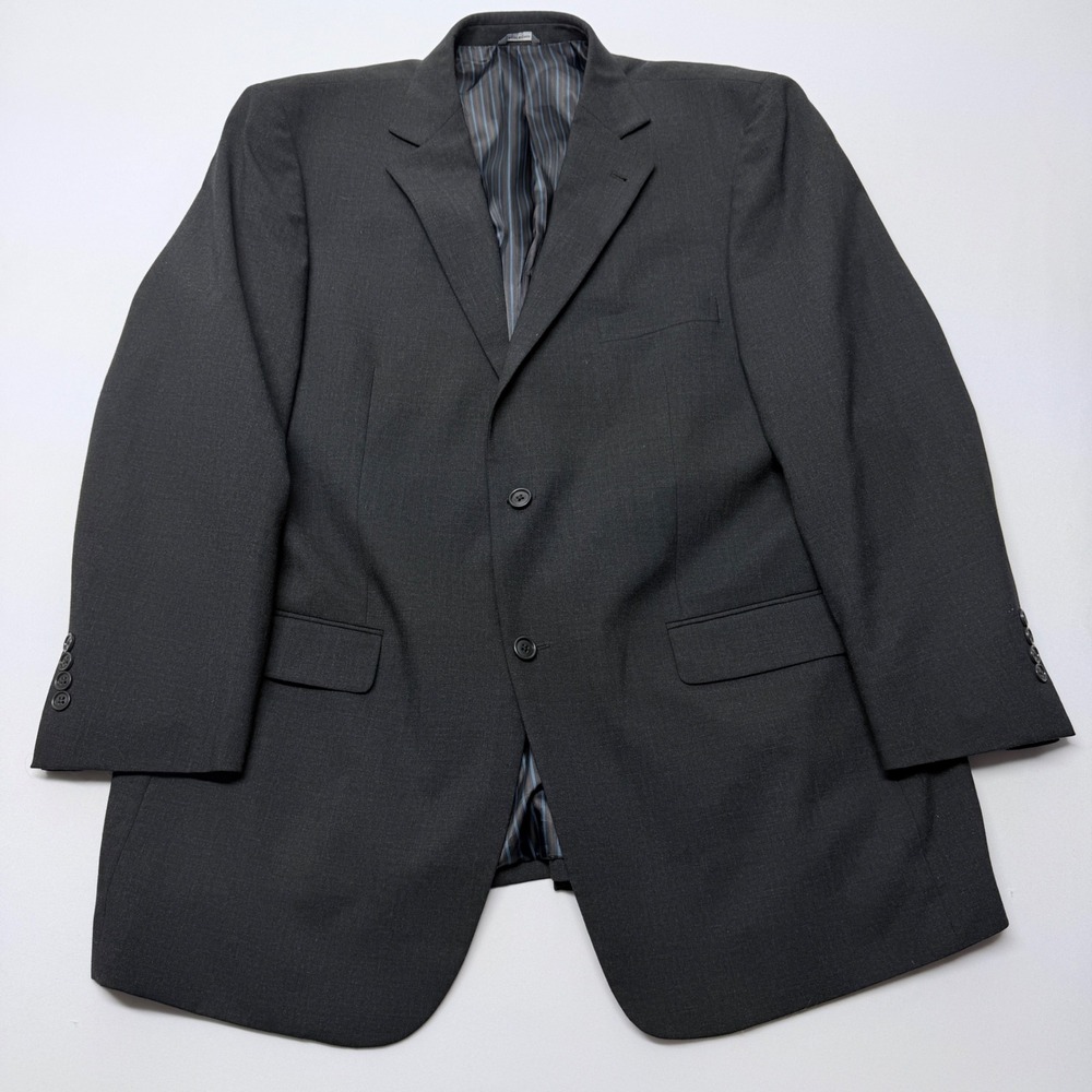GS Mens Charcoal Gray Wool Blend Two Button Blazer Sport Coat 46R